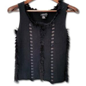 Vintage Y2k Rabbit Fur Trim Satin Ribbon Laced Babydoll Sweater Tank XS